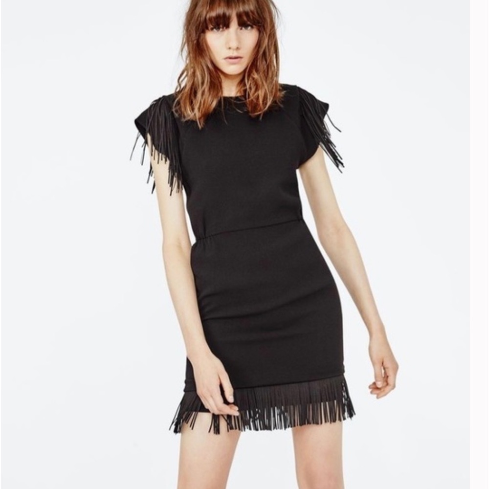 Maje Black Fringe Renata Mini Dress Size 1/Small